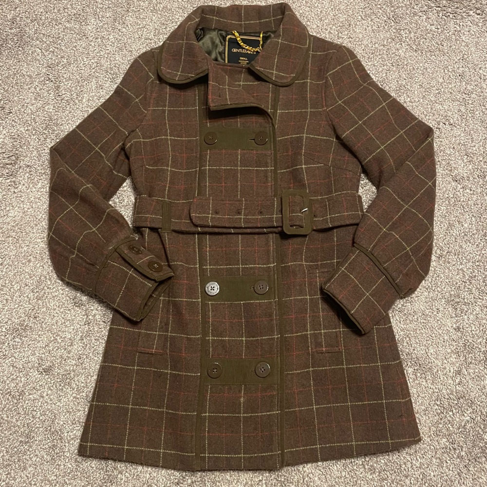Gentle Fawn Brown Plaid Pea Coat